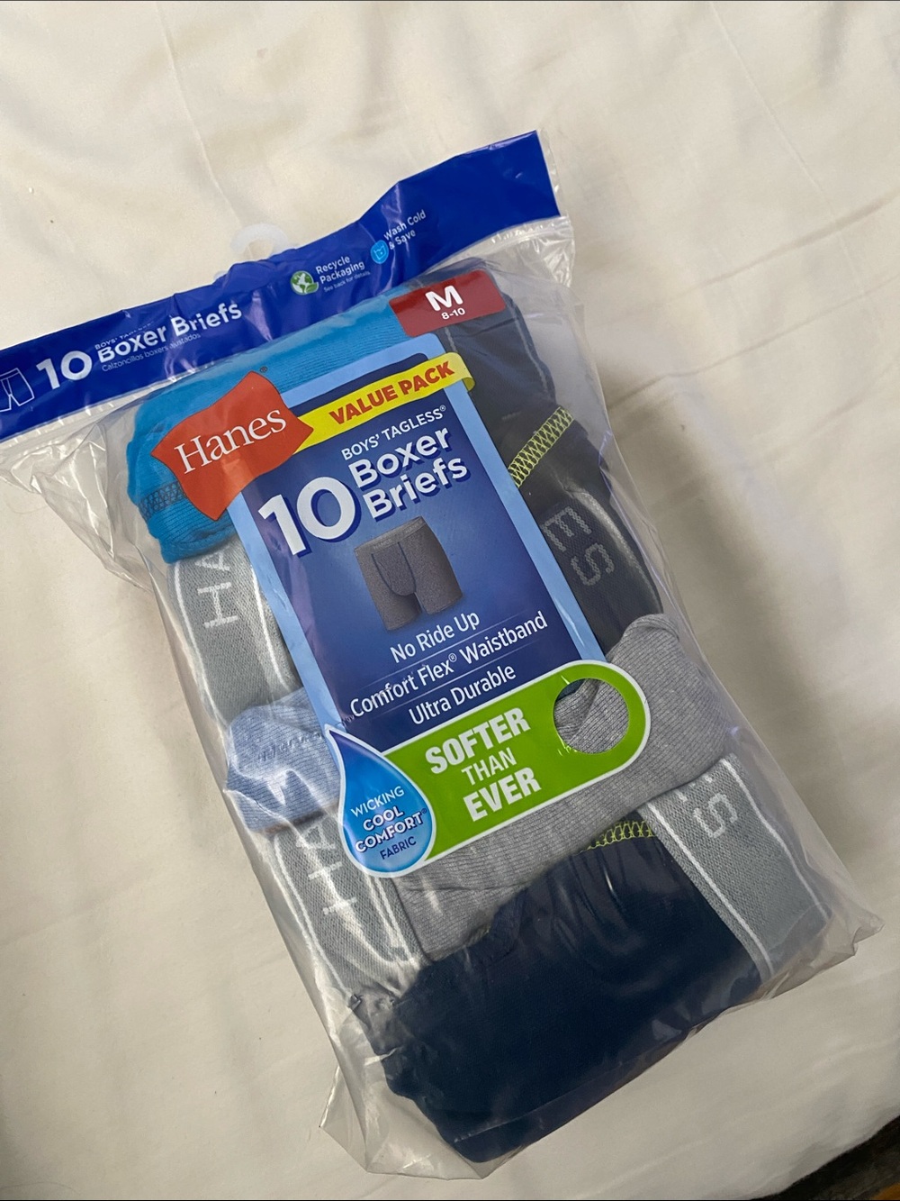 Hanes Boys' 10-Pack Boxer Briefs in Gray and Navy